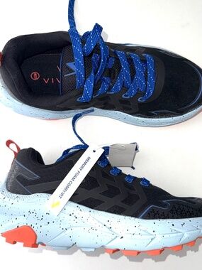 VIVELY New $50 Women's 6.5 Black Blue Orange Mountaineer Trail Shoes Sneaker #87